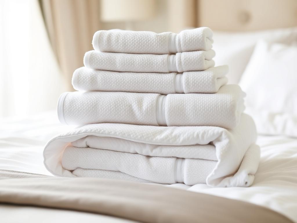Folded white towels and linens